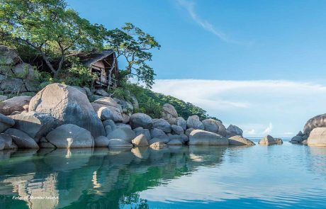 Blick vom Chalet der Mumbo Island Lodge auf den See. copyright Mumbo Island