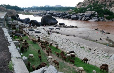 Indien, Hampi, abends am Tungabhadra