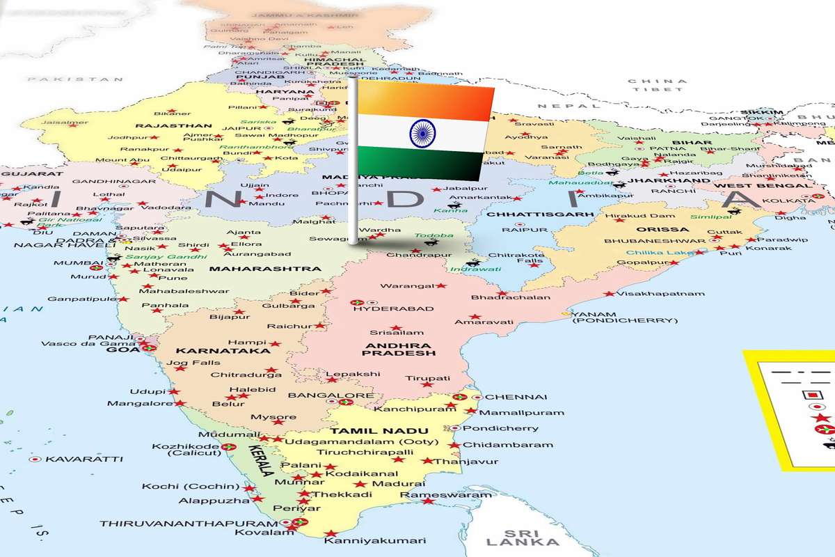 Indian flag on map of India
