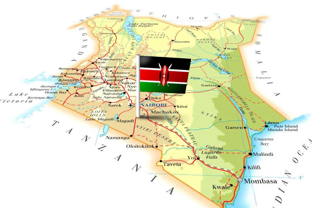 Kenya flag on map of Kenya