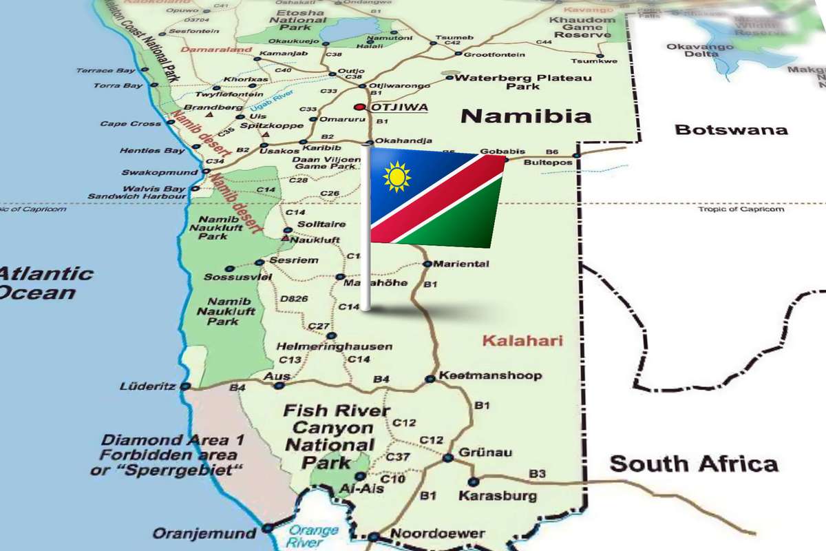 Namibia map with flag