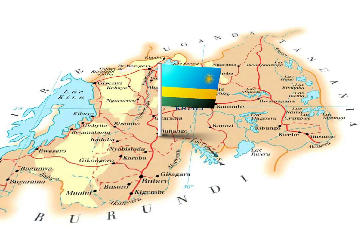 Ruanda map with flag