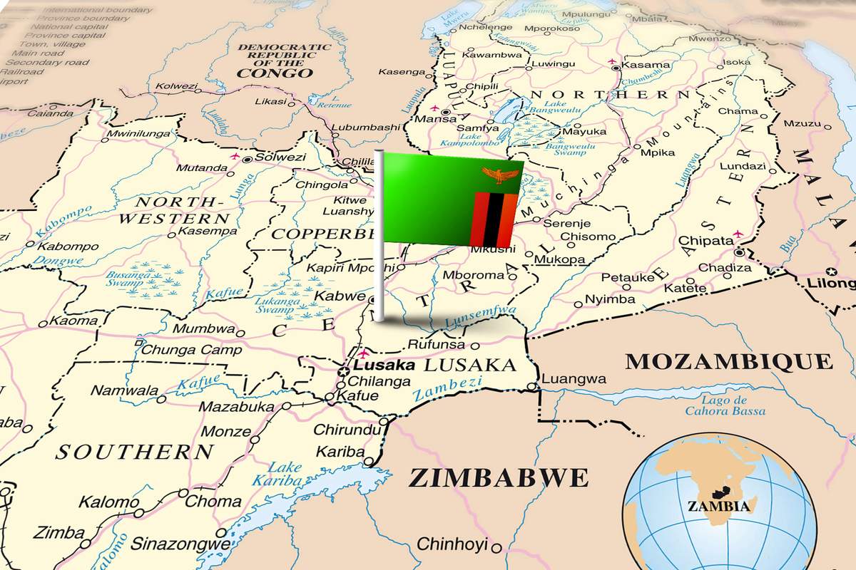 Sambia map with flag
