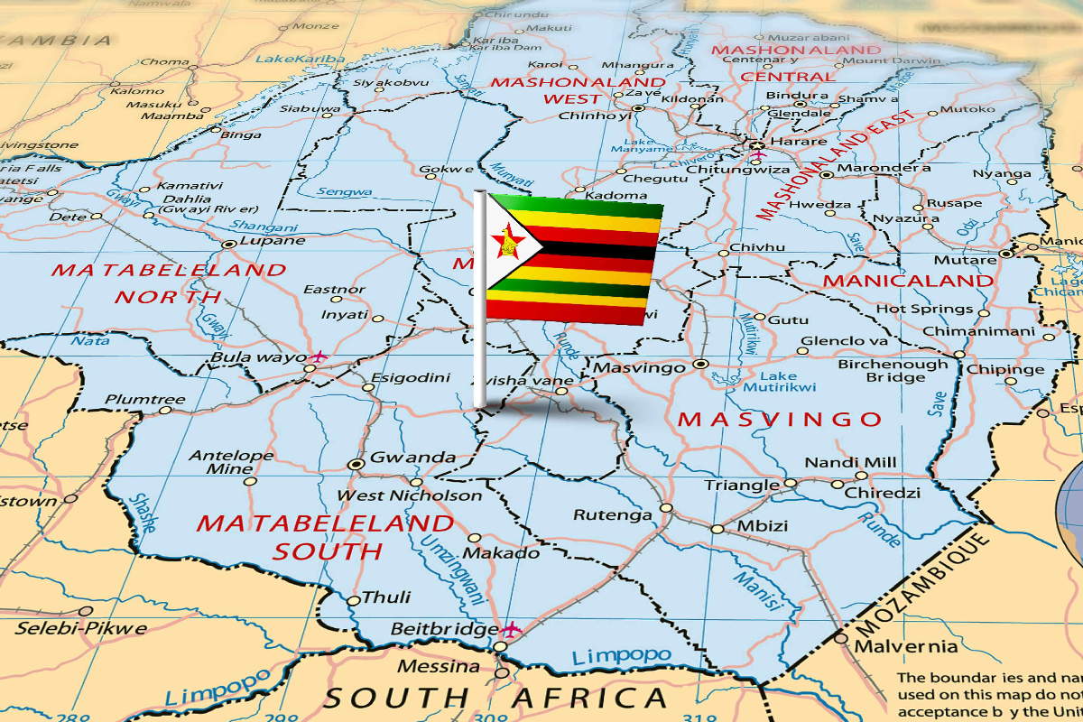 Simbabwe flag on map