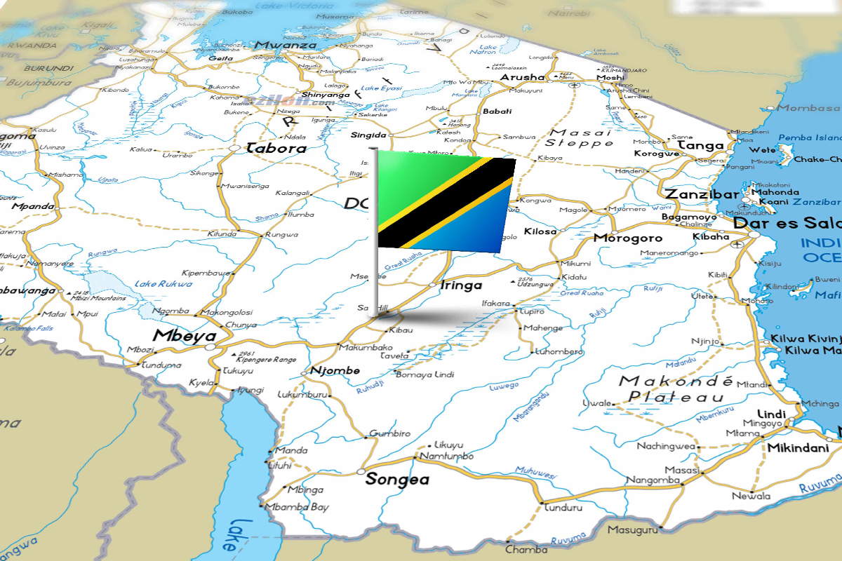 Flag of Tansania on map