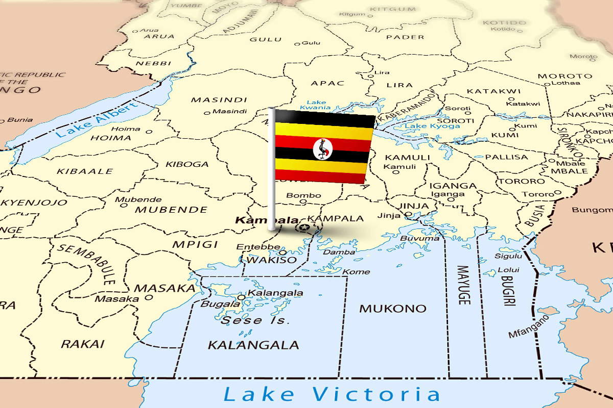 Uganda flag on map